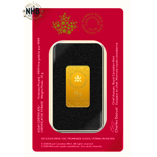 10 Gram 2025 Lunar Year of The Snake RCM Gold Bar