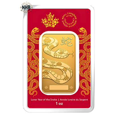 1 oz 2025 Lunar Year of The Snake RCM Gold Bar